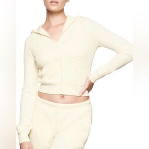 Skims waffle zip up crop hoodie in bone